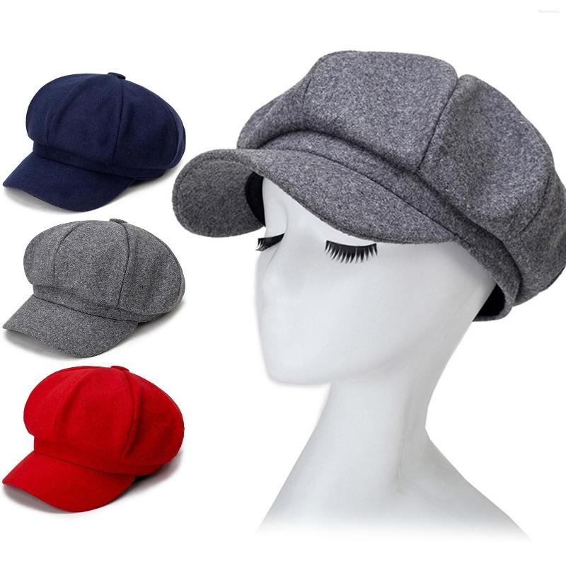 

Berets Hats For Women Autumn Winter Warm Fashion Octagonal Hat Woolen Cloth Casual Beret Cap Elegant Lady Caps, Black