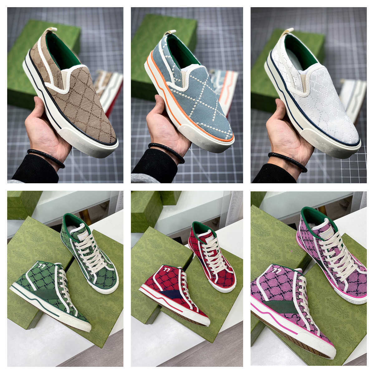 

Tennis Sneakers Casual Shoes Runner Trainers Womens Shoe White Pink Classic Jacquard Denim Vintage Skate Designer 2021 New Men Women Slip-On