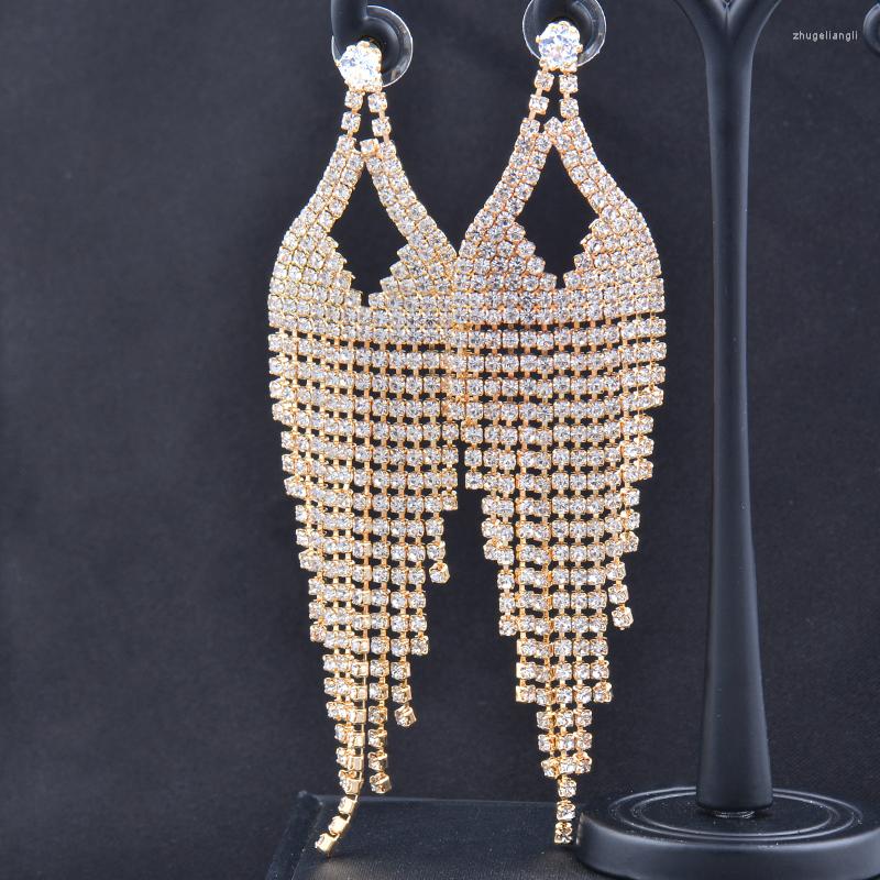

Dangle Earrings SINLEERY Mix Styles Long Tassel Wedding Accessories Yellow Gold Color Full Zirconia Bridal For Women Jewelry ZD1 SSB