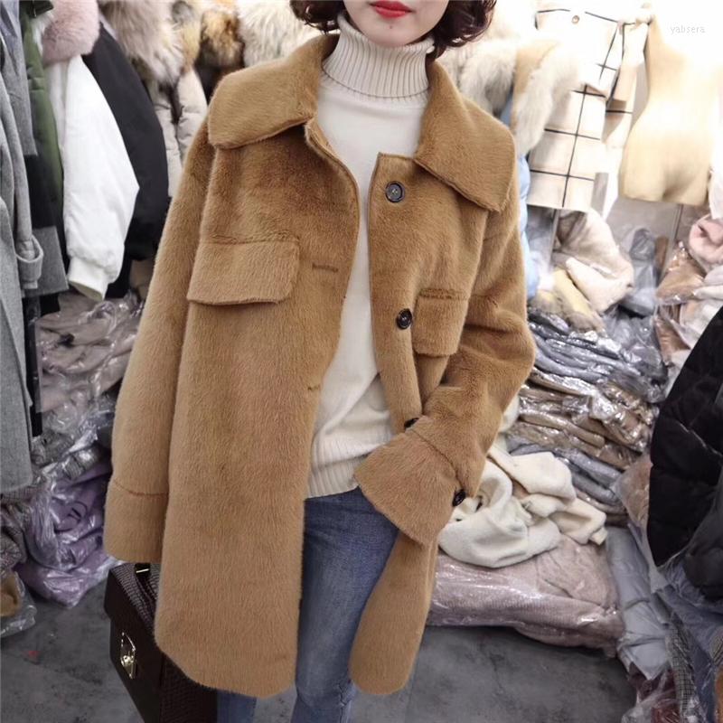 

Women' Fur Women Winter Faux Coats Plus Size Solid Color Coat Brand Female Autumn Sweet Lapel Outerwear Fashion Fluffy Jacket Y640, White