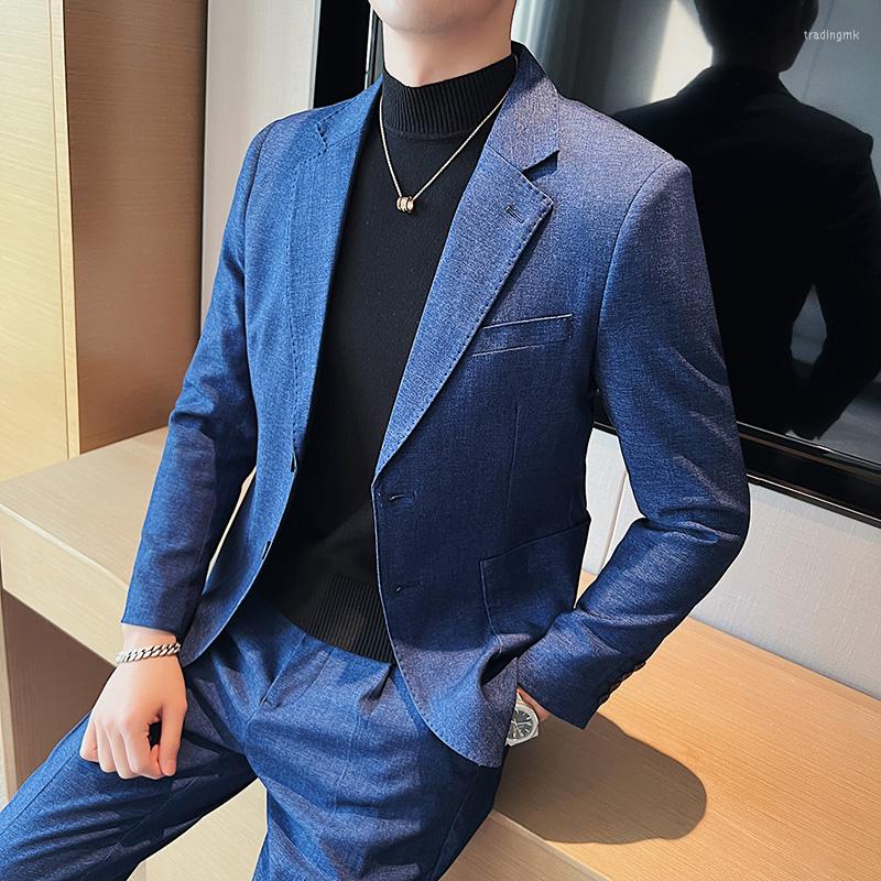 

Men's Suits Luxury Homme Vintage Denim Suit Mens Slim Fit Coat Pants Prom Tuxedos Wedding Groom Formal Business Work Tuxedo 2 Pcs Sets, Black