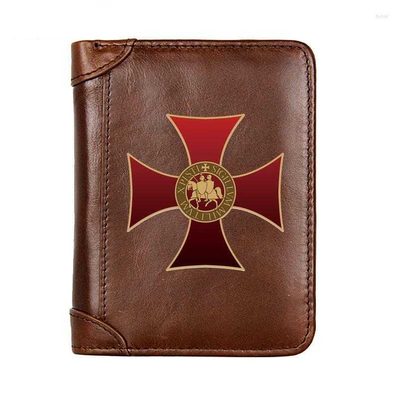 

Wallets High Quality Knights Templar Cross Design Genuine Leather Men Wallet Business Classic Slim Card Holder Male Short Purses, Black