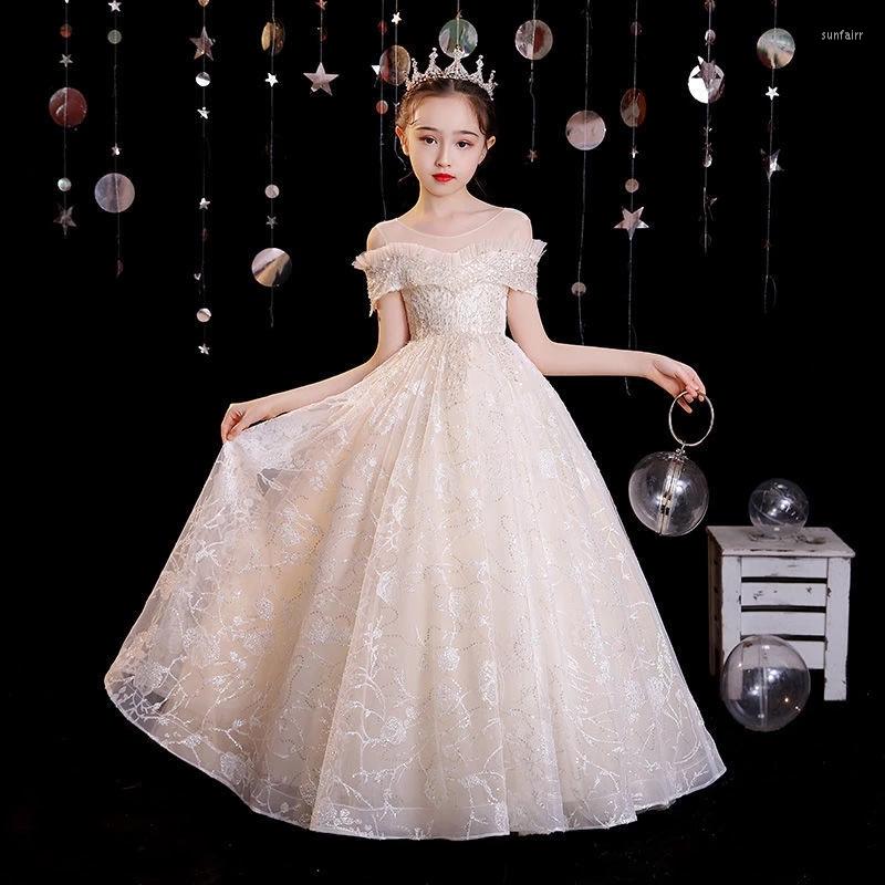 

Girl Dresses Champagne Sequin Tulle Elegant Party Dress Long Formal Wedding First Communion Clothing Princess Birthday Costume, Sky blue