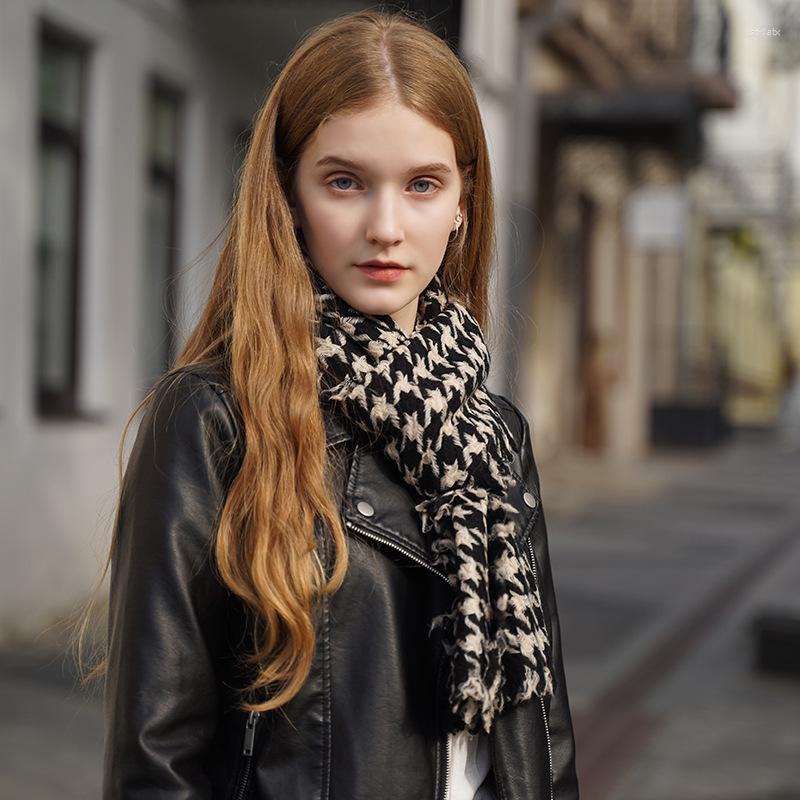 

Scarves Pure Cashmere Scarf Women Autumn Winter Korean Double-sided Houndstooth Warm Wrap Pashmina