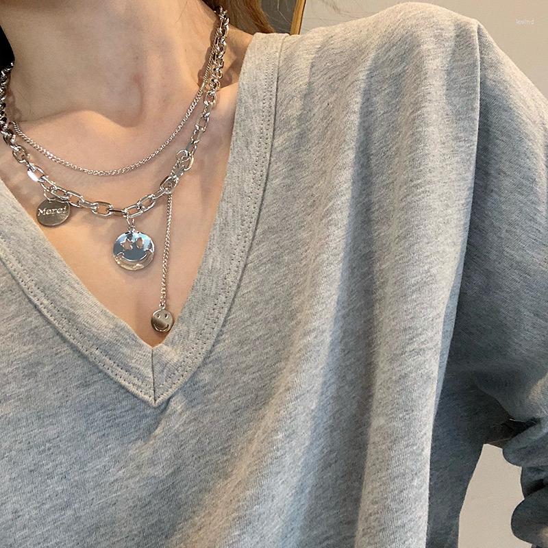 

Choker Punk Harajuku Style Stainless Steel Smile Women Necklace Silver Chain Trendy Pendant Simple For Cool Party Jewe