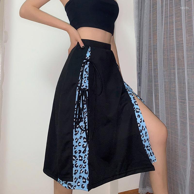 

Skirts 2022 Lady' Fashion Sexy Splitting Skirt Leopard Print Splicing Lace-up Slim Short For Daily Life And Vacation Outfits, Picture shown