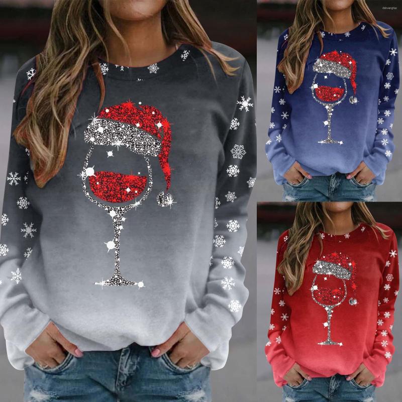 

Women's T Shirts Women's Casual Fashion Christmas Print Long Sleeve O-Neck Pullover Top Sweatshirts Autumn Short Tops, Blue