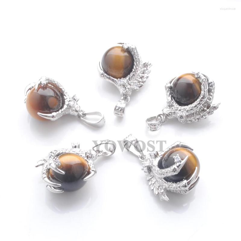 

Pendant Necklaces Wholesale 5Pcs Natural Stone Tigers Eye Pendants Round Ball Bead Dragon Claw Crystal Reiki Chakra Women Gift QN3111