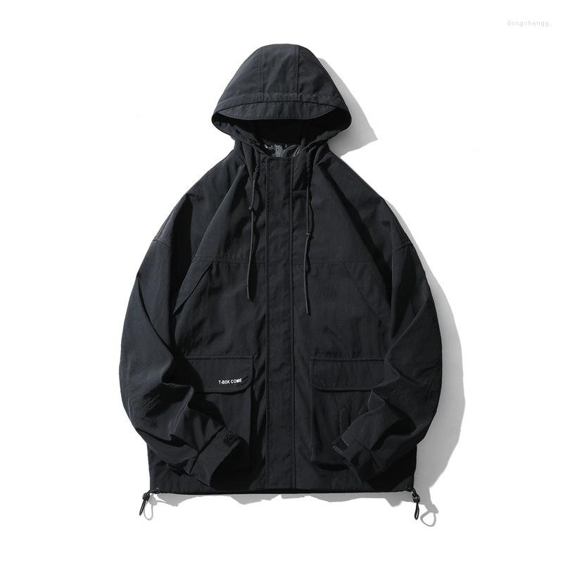 

Men's Jackets Hooded Cargo Jacket Mens Hip Hop Loose Outwear 2023 Spring High-quality Oversize Coats Harajuku Windbreaker Streetwear, Black
