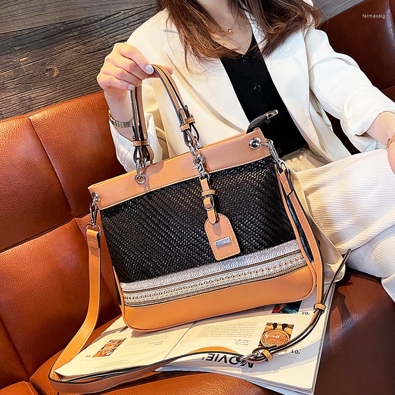 

Evening Bags Real Leather Tote Bag Large Capacity Women's Handbag Knitted Luxury Designer Shoulder Ita Top Handle Bolsos Side, Black