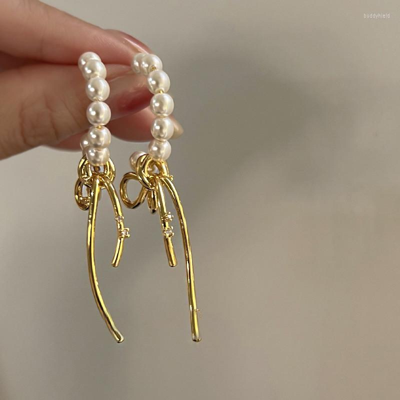 

Dangle Earrings Statement Fashion Metallic Knot Pearl C Shaped For Women Personality Creative Earings Wholesale