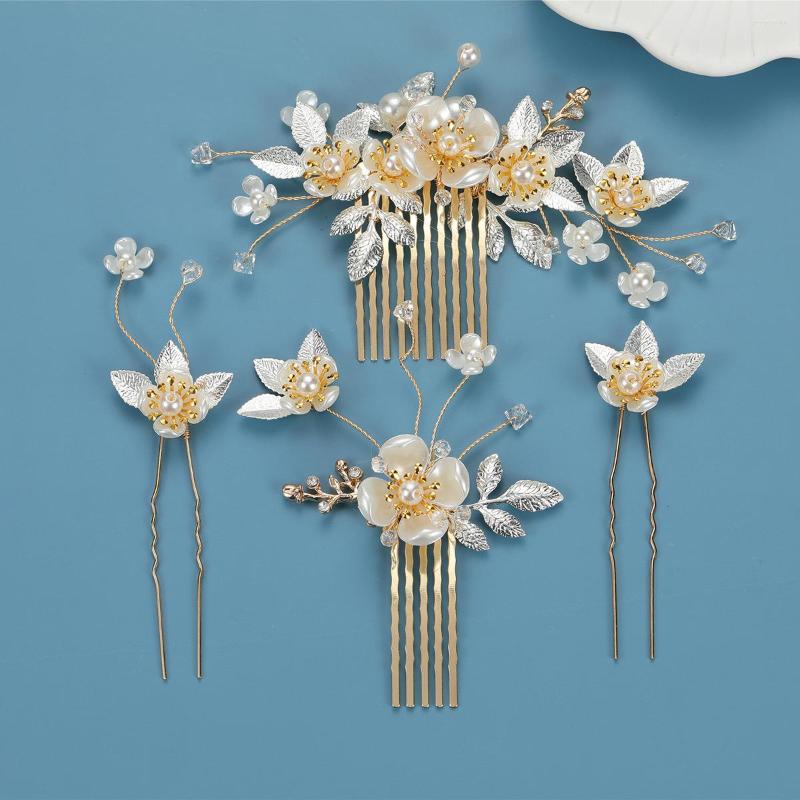 

Bandanas Japan And South Korea's Bridal Headdress Hair Comb Set Pearl Flower Plate Accessories Knot Wedding Dress