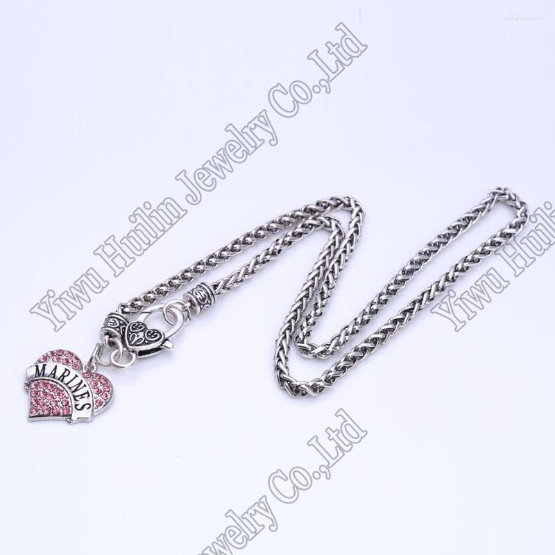 

Pendant Necklaces Rhodium Plated Marines Sister Pave Heart Necklace
