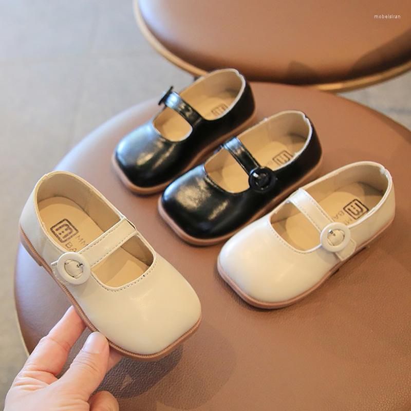 

Flat Shoes Spring Autumn Girls White Black Mary Janes Square Toe Princess Kids Flats Shallow Single Shoe Leather Toddlers, Beige