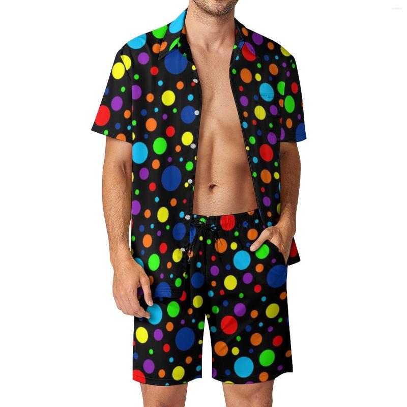 

Men's Tracksuits Rainbow Spots Men Sets Polka Dot Print Casual Shorts Vacation Shirt Set Summer Trendy Suit Short-Sleeve Oversize, Style