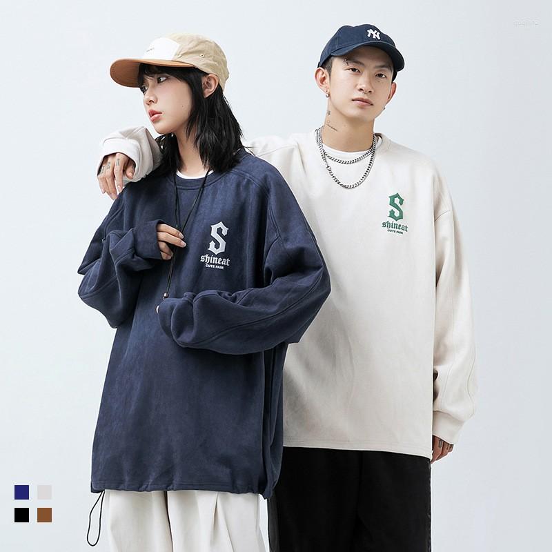 

Men's Hoodies Men's Fashion Round Neck Hoodie Autumn Foam Print Suede Coat, Black