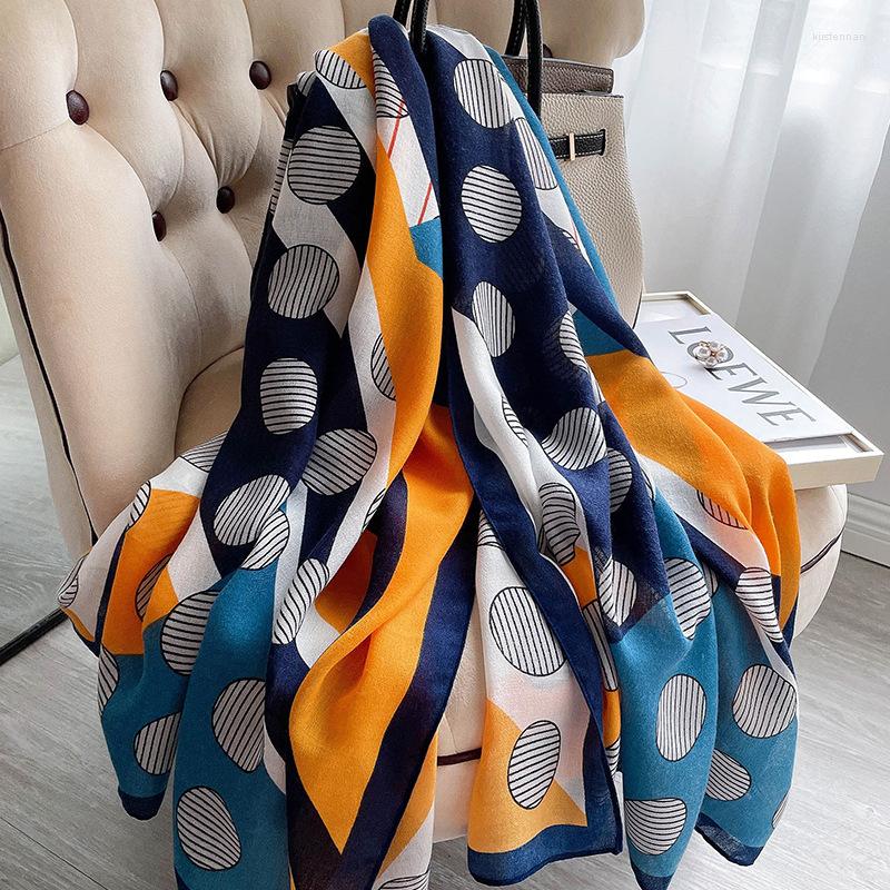 

Scarves Sunscreen Silk 2022 Colour Print Cotton And Shawls Winter Fashion Dot Bandanna Luxury 180X90CM Beach Towel
