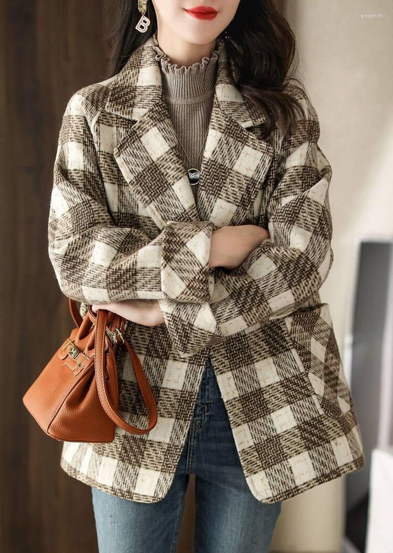 

Women's Jackets 2022 Autumn Winter Fashion Korean Version Temperament All-Match Retro Plaid Gentle Women's Woolen Coat, Picture shown