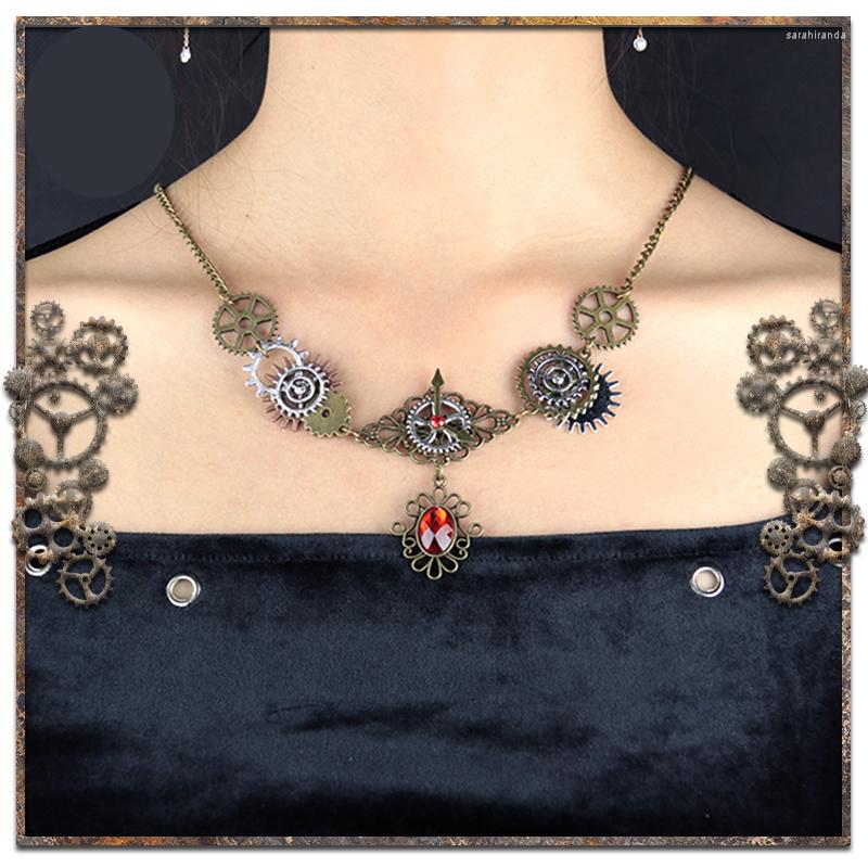 

Pendant Necklaces Steampunk Women's Necklace Vintage Gear Copper Alloy Red Handmade DIY Retro Punk Accessory
