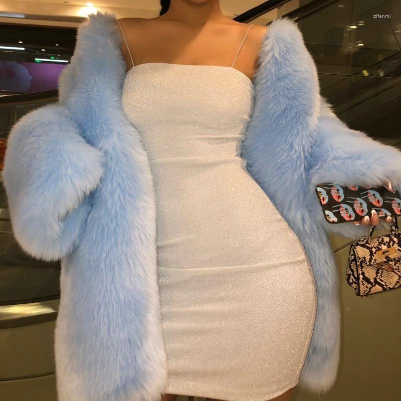 

Women' Fur Womens Coats Faux Coat For Women O-Neck Jacket Winter Warm Street Clothing Girl Fashion Furry Overcoat Elegant 2022, Blue