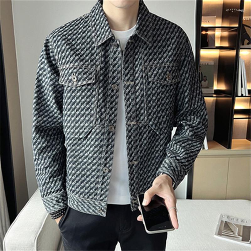 

Men's Jackets Men Jeans Jacket Turn-down Collar Plaid Designer Casual Denim Outwear Jaqueta Couro Korean Style Clothing Youth Man Autumn, Picture color