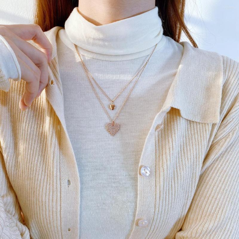 

Pendant Necklaces KKCHIC Fashion SimpleTitanium Steel Double-layer Love Zircon Necklace Heart-shaped Stainless Chain For Women Gift