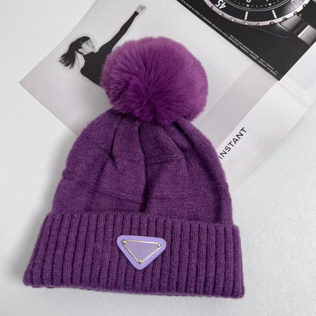 

mens luxury cap beanies designer bucket hat fitted hats Women Beanies Autumn Winter Knitted Skull caps Casual Outdoor Solid pom Beanie womens bonnet PRA casquette, P4 purple