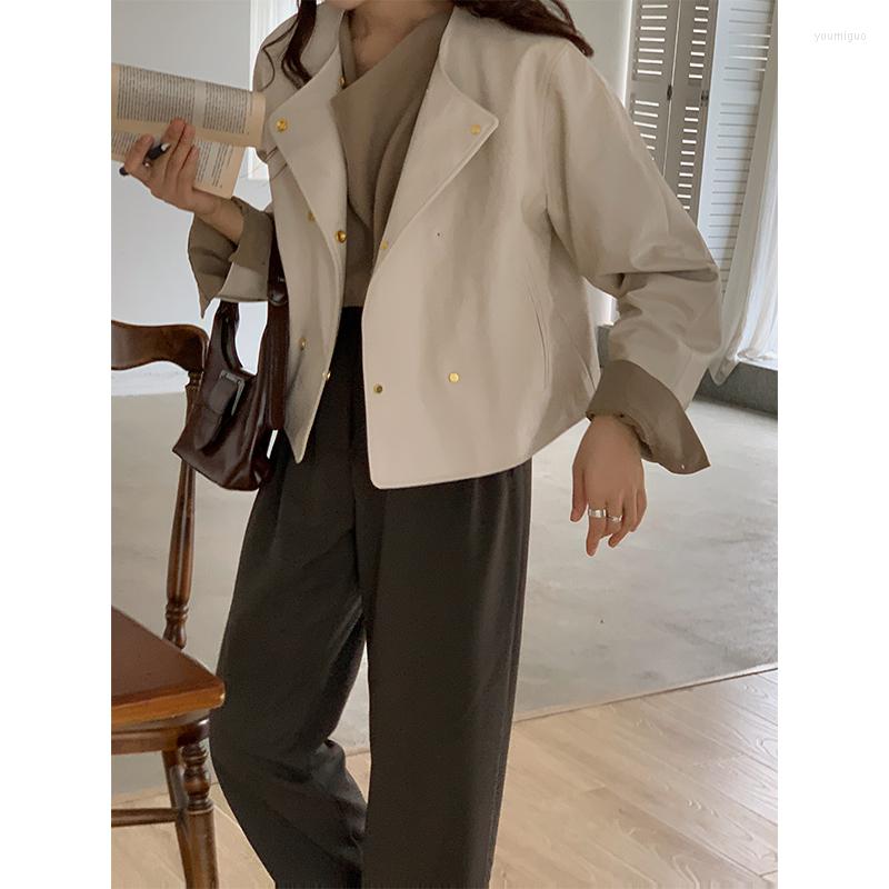 

Women's Leather Trendy 2022 Ladies Faux Jacket Slim Fit Motorcycle Biker Short Coat Outerwear Wholesale, Beige