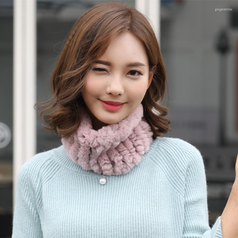 

Scarves Svadilfari Women 2022 Winter Handmade Stretch Scarf Knit Genuine Rex Headbands Girls Natural Fur Ring Warm