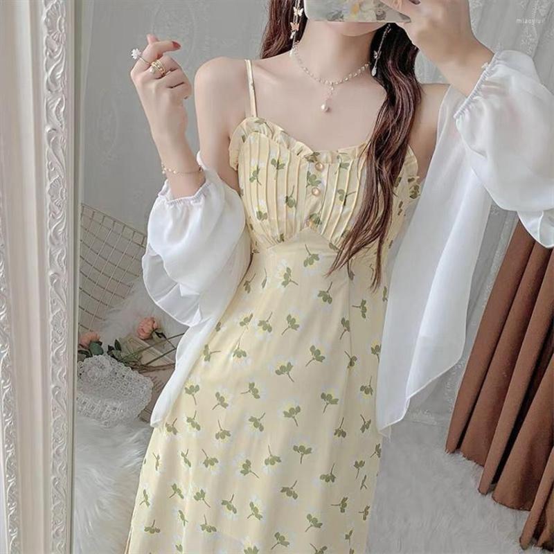

Casual Dresses Summer Beach Sundress Women Sleeveless Spaghetti Strap Dress Korean Fashion Chic Elegant Vestidos, Yellow