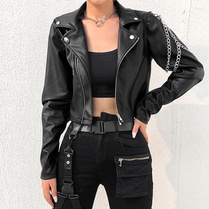 

Women' Leather Jacket Women Spring And Autumn Slim Fit Short Lapels Coat PU Motorcycle Clothing, Black