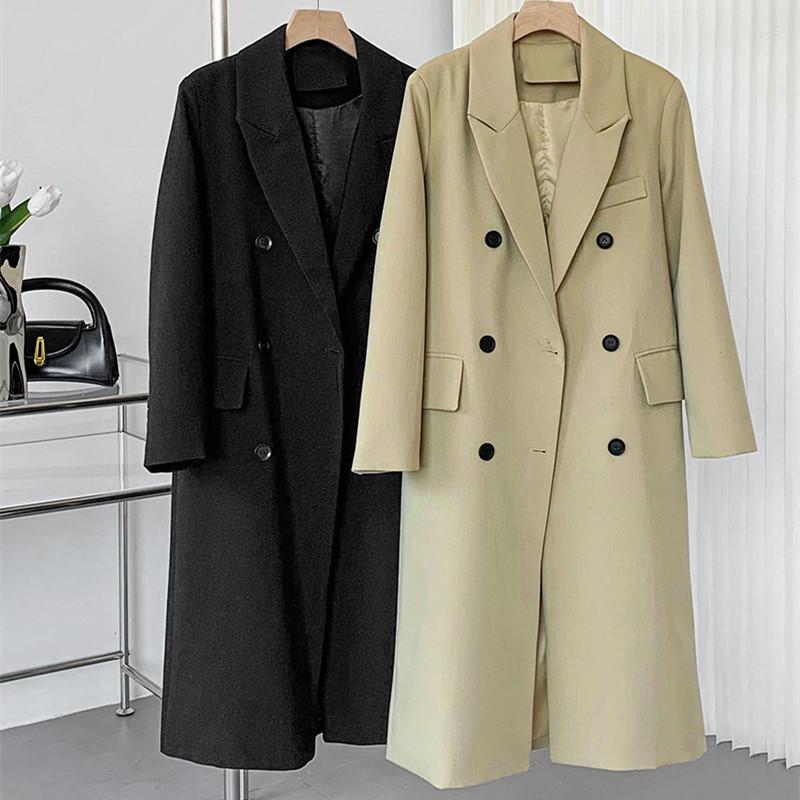 

Women's Suits Classic Elegant X-Long Blazer Suit Outfits Women Lady Office Wear Double Breasted Lapel Coat Outwear, Khaki top