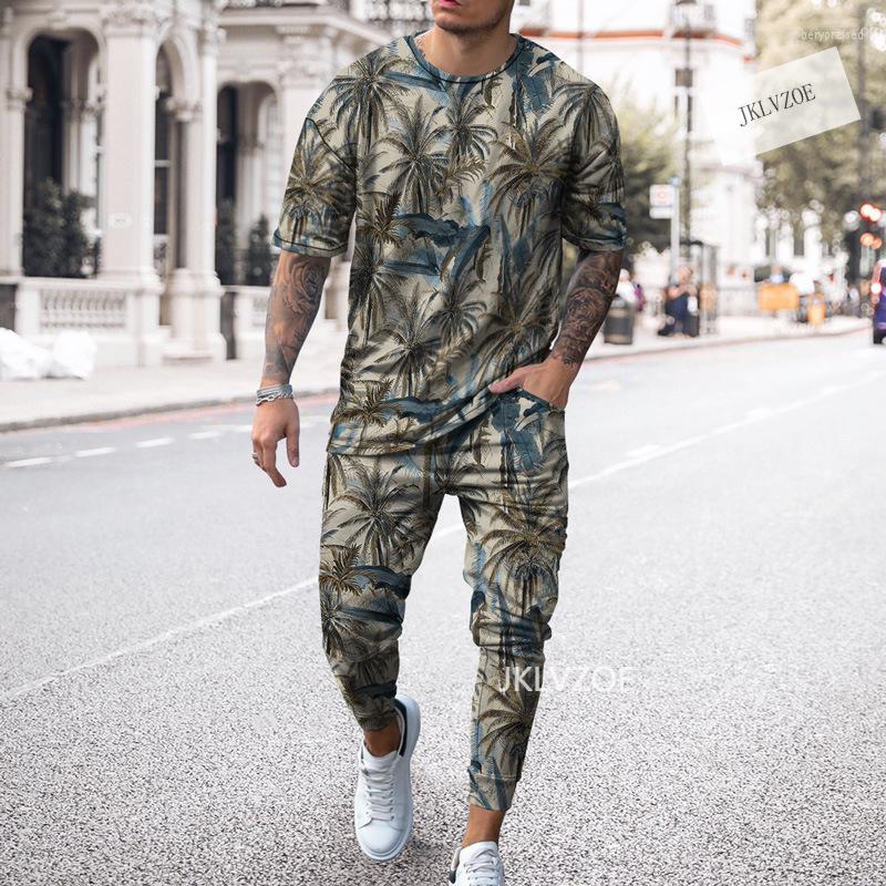 

Men' Tracksuits 2022 Summer Men' Trousers Tracksuit 2 Piece Set Print Coconut Tree Short Sleeve T Shirt Long Pants Street Clothes, Flag-5