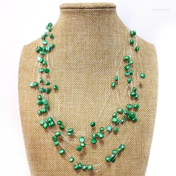 

Pendant Necklaces 18-24 Inches Green Illusion 4-8mm Nugget Freshwater Pearl Multi-layered Necklace