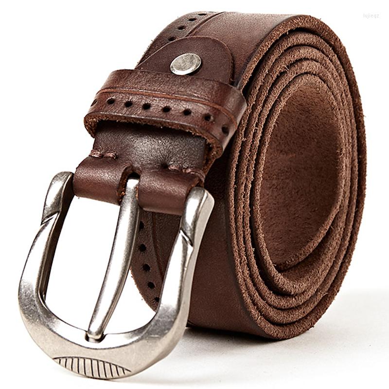 

Belts Italian Full Grain Leather Belt For Men Casual Vintage Distressed Style Jean Stitching High-End, Brown