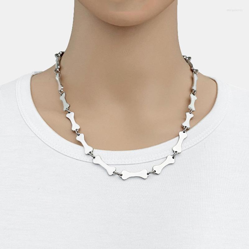 

Choker 7mm Stainless Steel Silver Color Funny Bone Tattoo Chain Necklace Hip Skeleton Couple Short Collar Neck Jewelry43 5cm