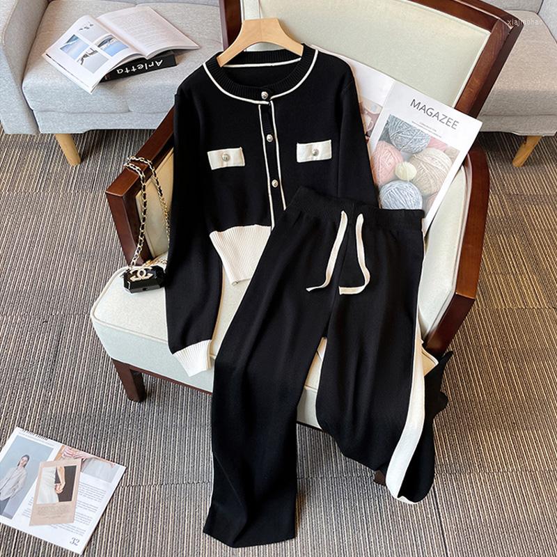 

Women's Two Piece Pants Streetwear Casual Tracksuit Set Women Outfits Korean Long Sleeve Buttons Jacket Fashion Loose Wide Leg Pant Suit Big, White