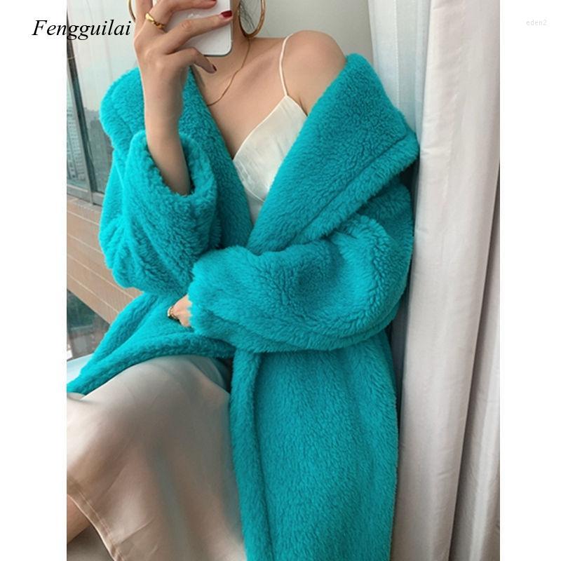 

Women's Fur Women 2022 Winter Long Teddy Coat Jacket Female Thick Warm Casual Loose Jackets Oversized Ladies Faux Lambswool Outwear B148, Red