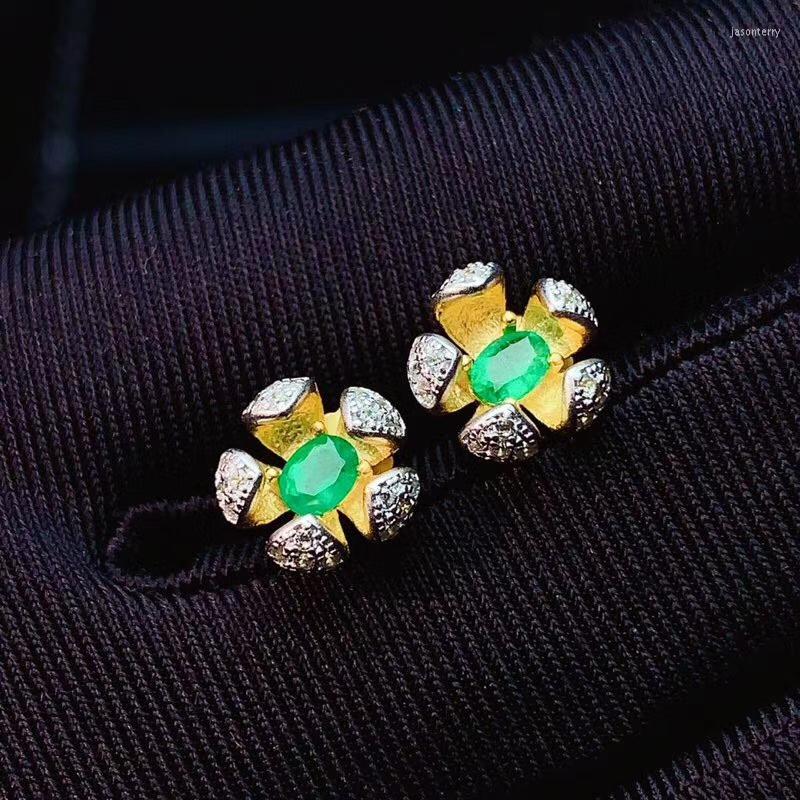 

Stud Earrings Flower Style Elegant Green Emerald Gemstone 925 Sterling Silver Jewelry Natural Gem Gold Color Christmas Gift