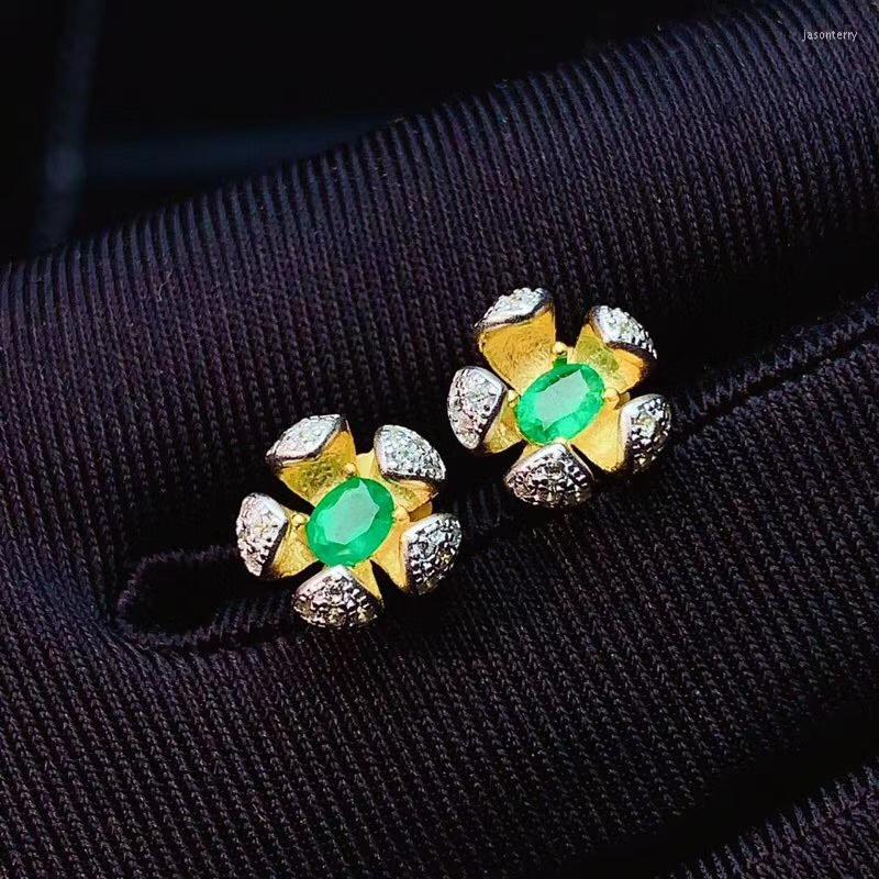 

Stud Earrings Flower Style Elegant Green Emerald Gemstone 925 Sterling Silver Jewelry Natural Gem Gold Color Christmas Gift