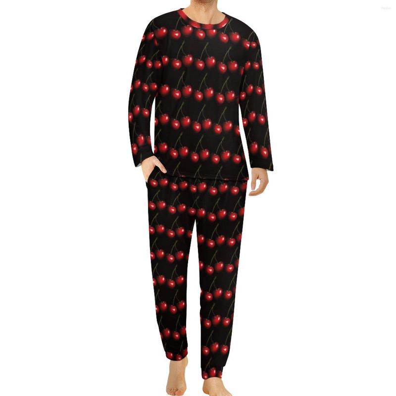 

Men' Sleepwear Red Sweet Cherry Pajamas Natural Fruit Man Long-Sleeve Kawaii Pajama Sets 2 Pieces Room Daily Graphic Nightwear Birthday, Style-1