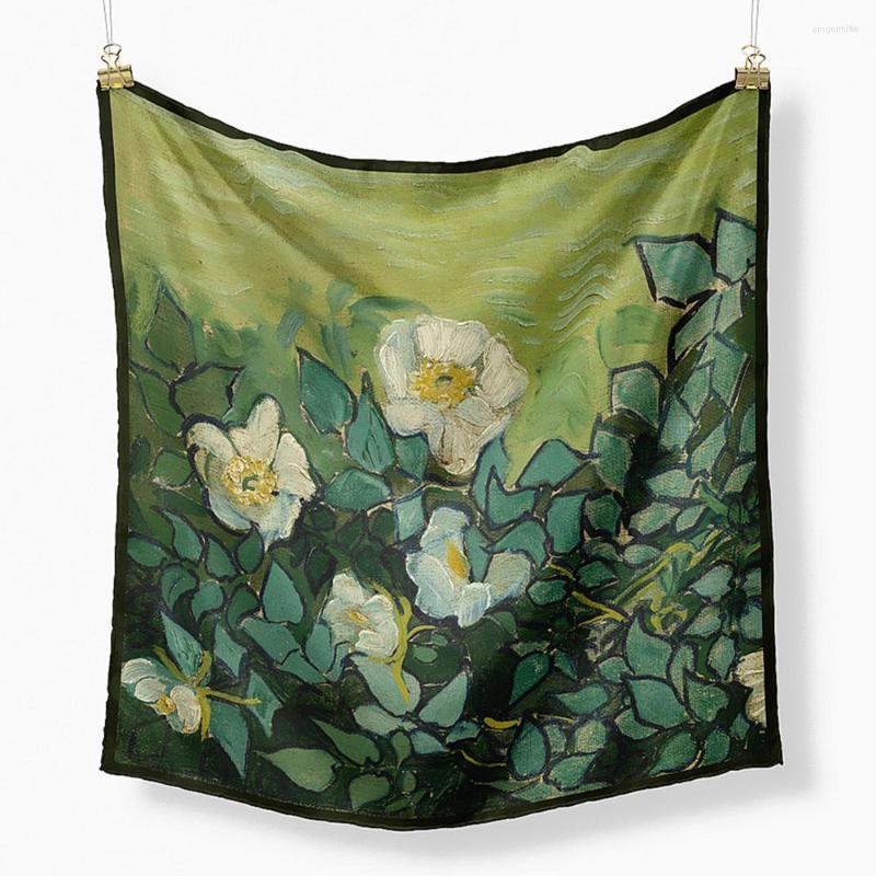 

Scarves 53 53Cm Ribbon Hair Scarf Elegant Scrunchies For Women Hairband Floral Oil Painting Pattern Tie Girls Headwear