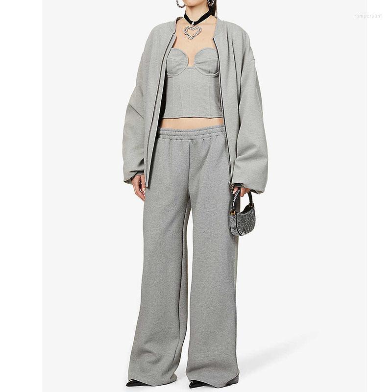 

Women' Two Piece Pants 2022 Autumn Winter Gray Sets Women Fashion Elegant Sleeveless Fishbone Tube Top Loose Casual Embroidery Straight, Strapless