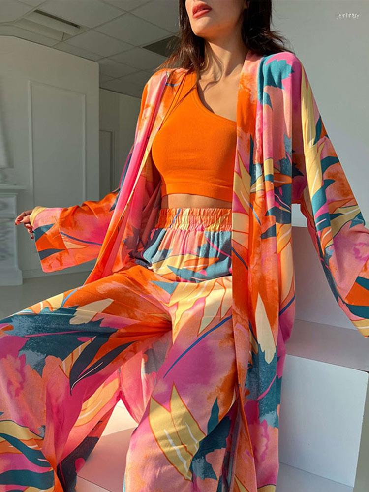 

Women' Two Piece Pants Women Leaves Printed Set Female Long Sleeve X-Long Top Suits 2022 Office Ladies High Waist Wide Leg Outfits, Picture shown