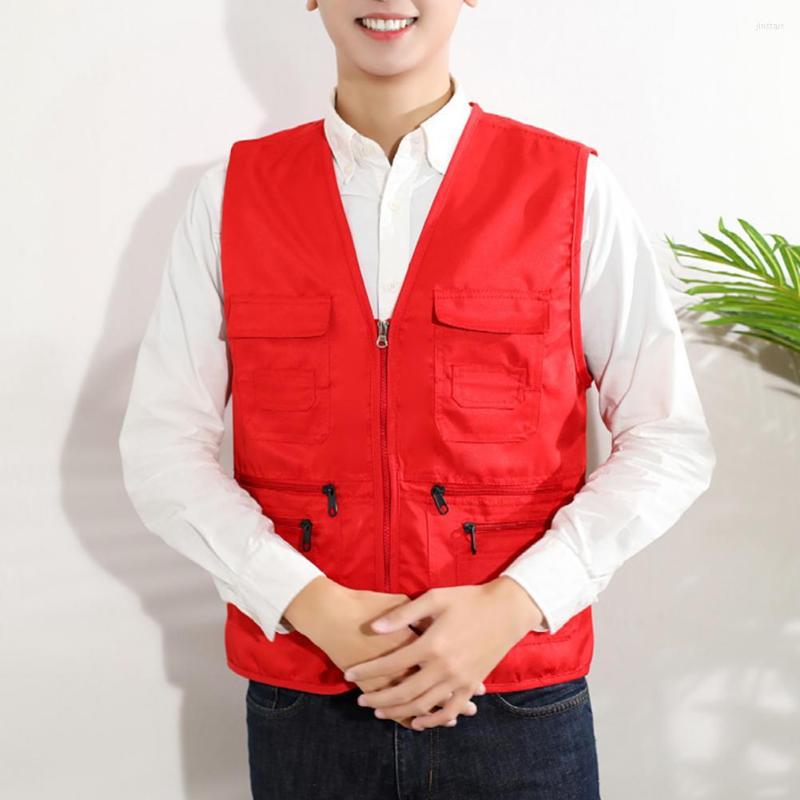

Men's Vests Cargo Vest Coats Men Multi-pocket Solid Color Casual Sleeveless Zipper Working Clothing V Neck Jackets For Chaquetas, Black