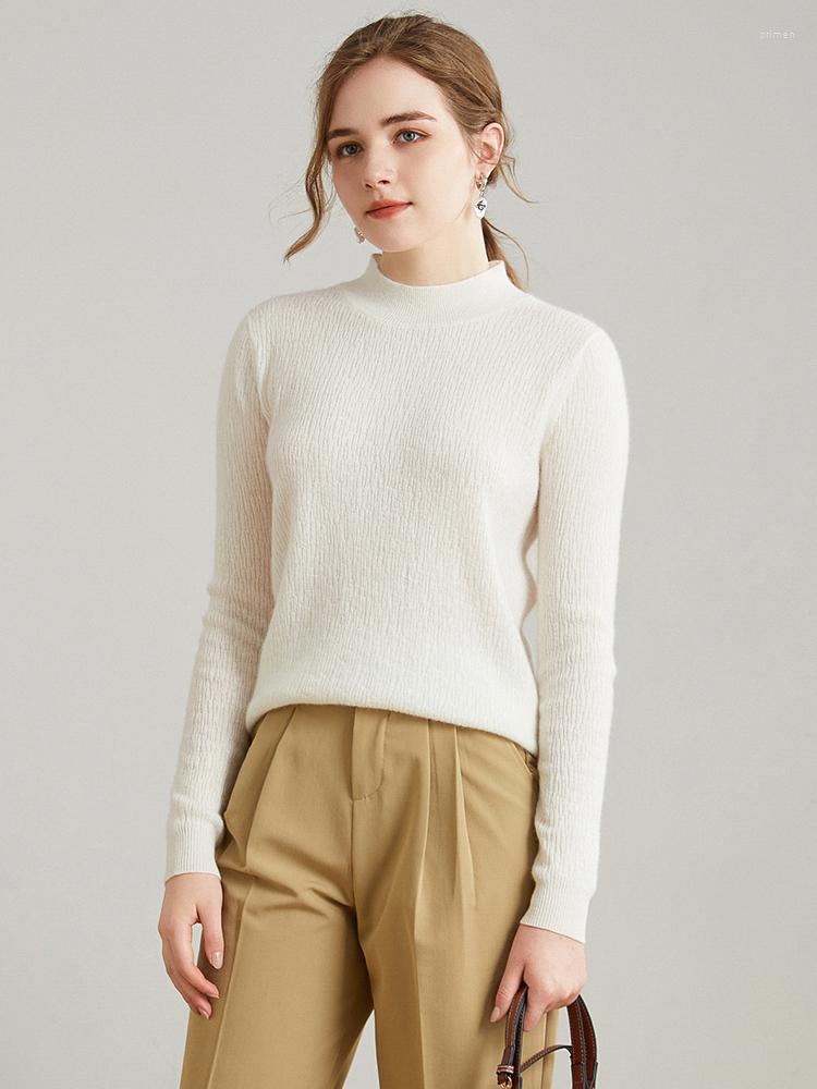 

Women' Sweaters The Half-high Round Neck Long-sleeved Cashmere Sweater Women' Pullover Is Slim And With Wool Bottoming, Khaki