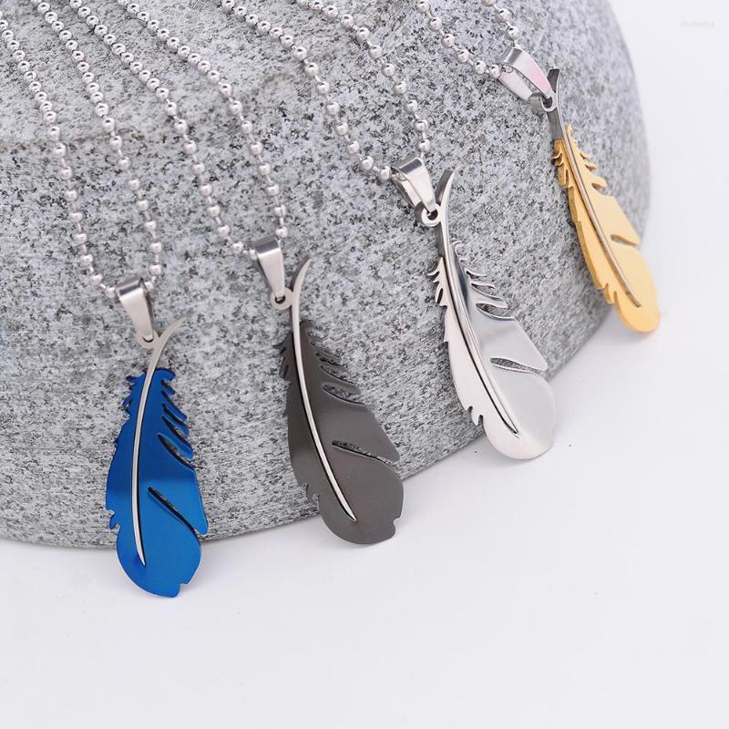 

Chains Personalized Creative Necklace Stainless Steel Feather Jewelry Men's And Women's Leaf 60cm Chain Length