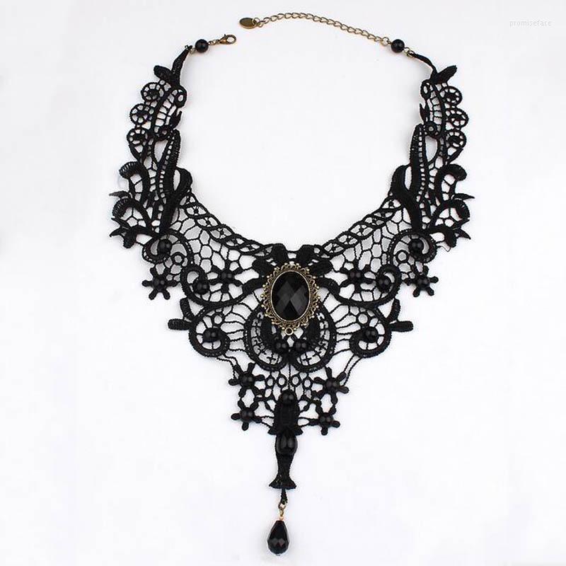 

Choker Vintage Sexy Regal Flower Black Stone Velvet Chokers For Women Ladies Lace Necklace Girl Neck Jewelry Accessories