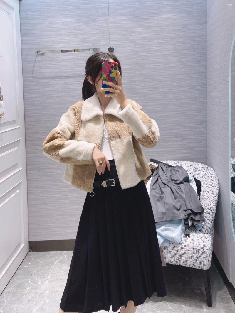 

Women' Jackets Women Contrast Plaid Furry Coat Lady 2022 Winter Long Sleeve Turn-Down Collar Plush Jacket With Zipper