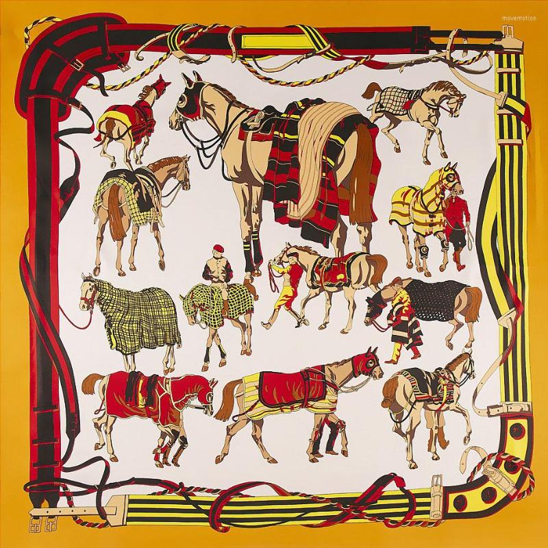 

Scarves Twill Silk Square Scarf Horse Print Kerchief Bandana Women Hijab Shawl Wraps Designer Super Large 130 Cm